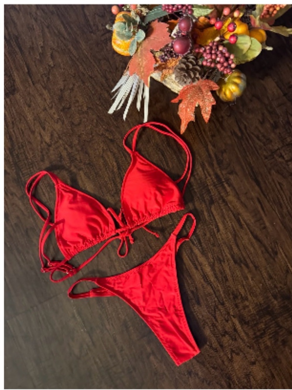 Red Triangle String Bikini Set NWOT Large - Picture 3 of 10